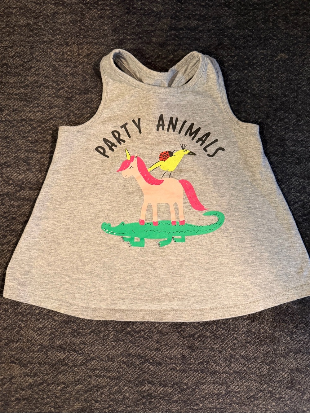 okie dokie Grey Tank Top with Colorful Party Animals Graphic